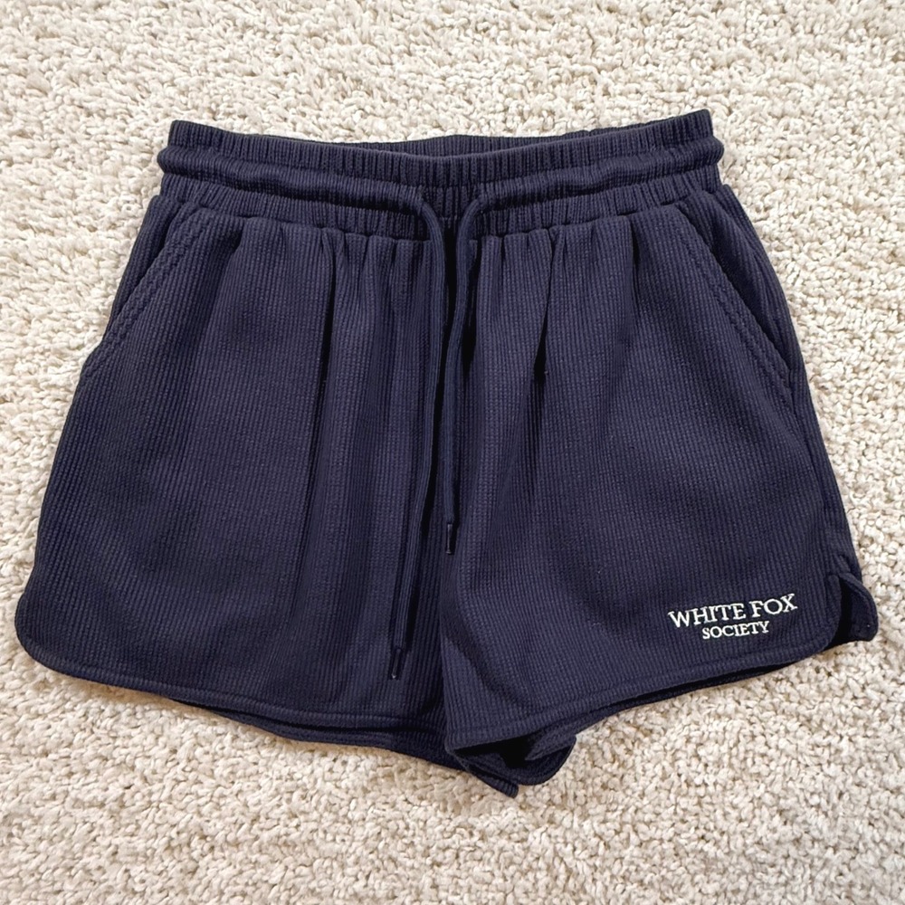 White Fox Society Navy Waffle Knit Lounge Shorts S Loungewear Cozy Sleep Preppy